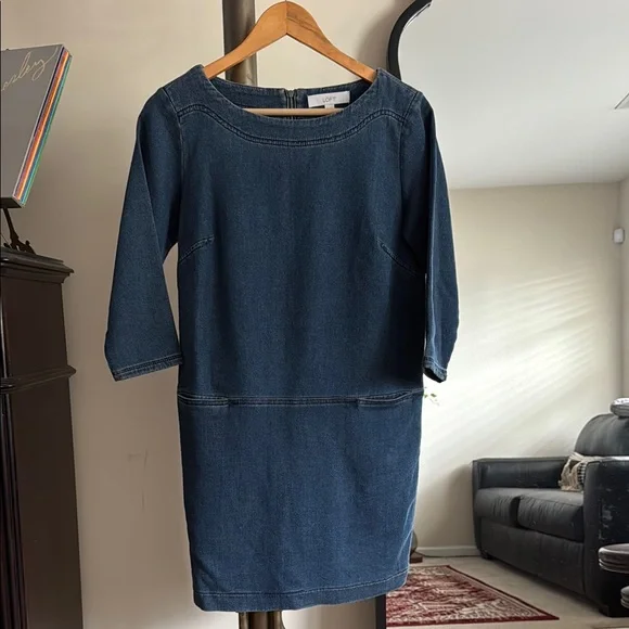 LOFT | Dresses | Loft Blue Denim 34 Sleeve Dress | Poshmark